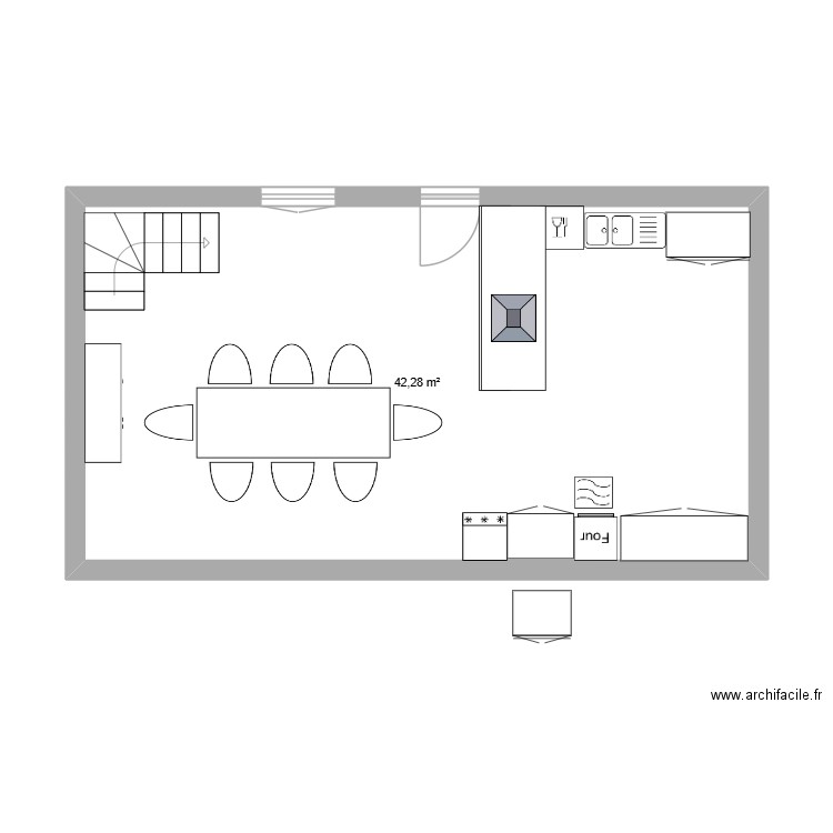 SALLE A MANGER CUISINE. Plan de 1 pièce et 42 m2