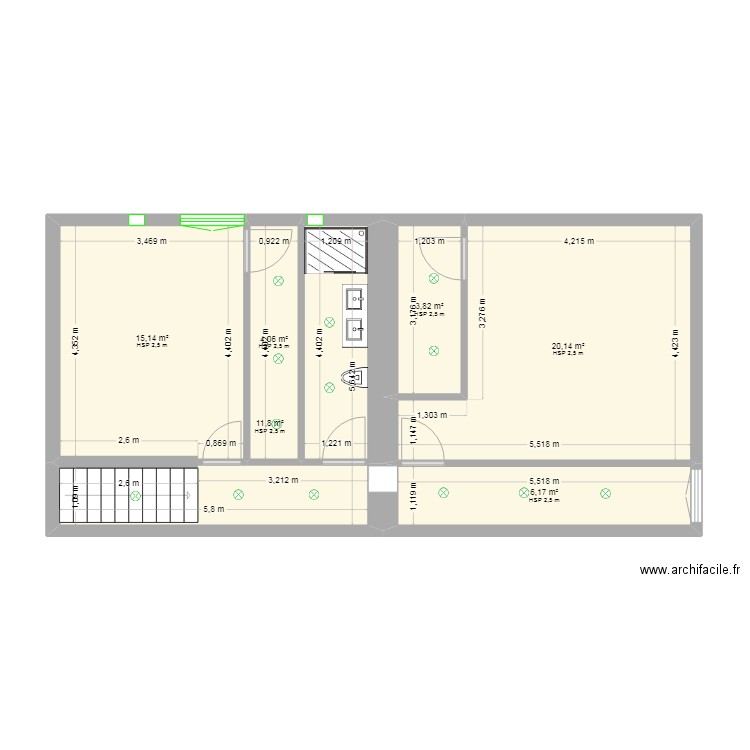 Cacahuete. Plan de 6 pièces et 61 m2