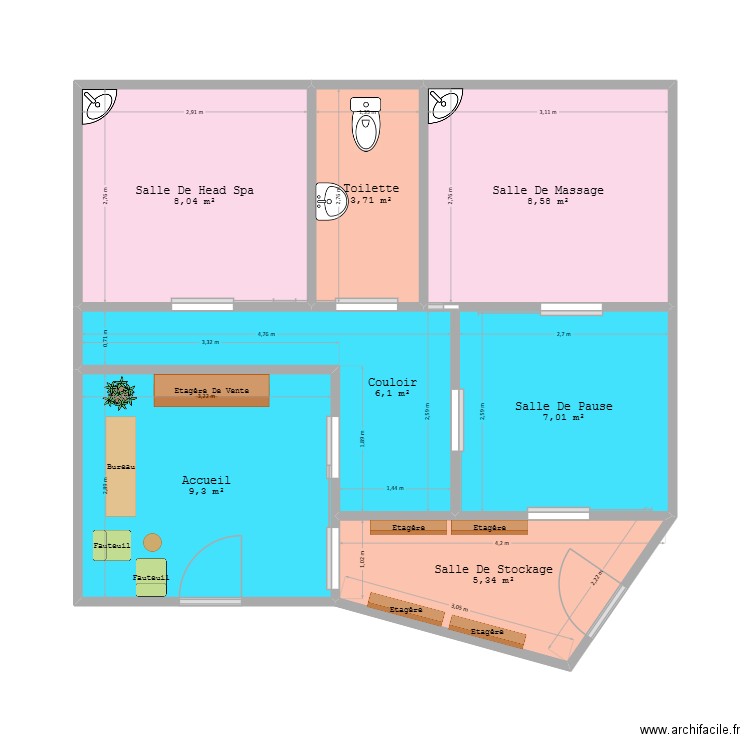 Croquis_Salon. Plan de 7 pièces et 48 m2