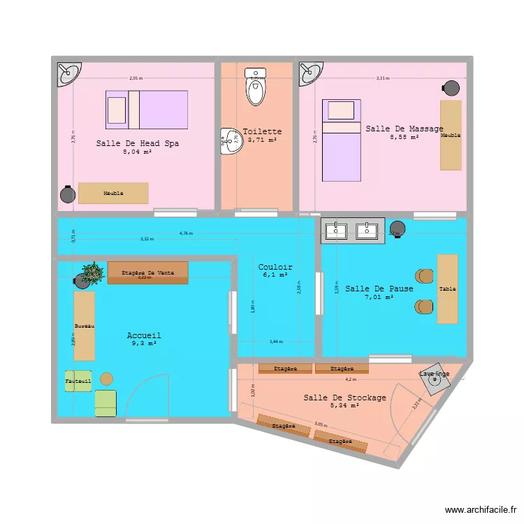 Croquis_Salon. Plan de 7  et 48 m²