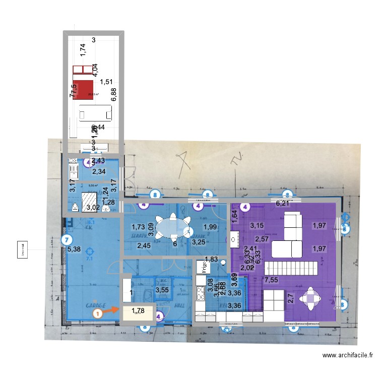 De panne Maison AVEC ANNEXE. Plan de 9 pièces et 35 m2