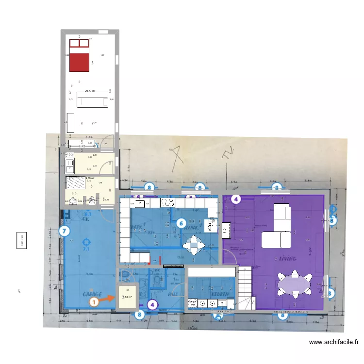 De panne Maison AVEC ANNEXE. Plan de 9 pièces et 35 m²