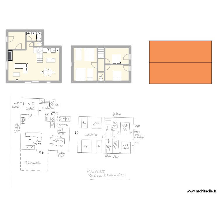 G111095. Plan de 8 pièces et 76 m2