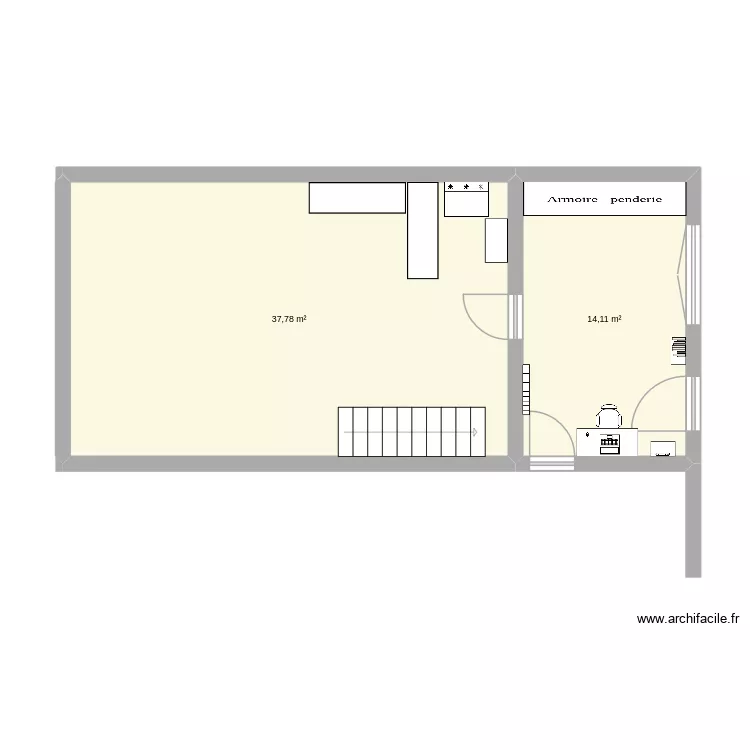 Avant Travaux. Plan de 2  et 52 m²
