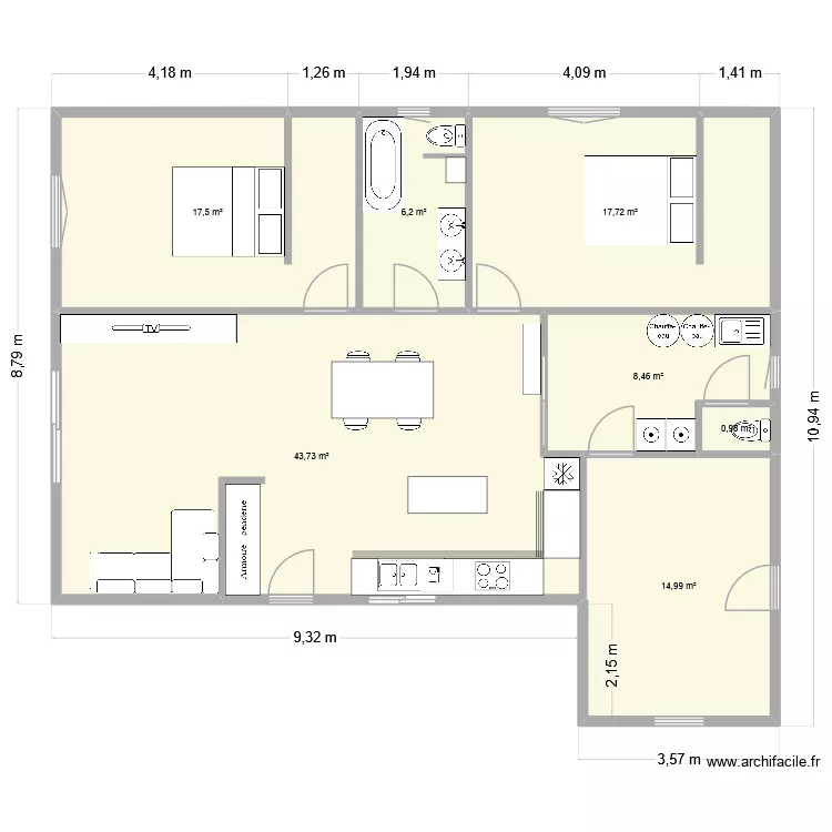 Maison bien mais on est pas s&ucirc;r. Plan de 7  et 110 m²