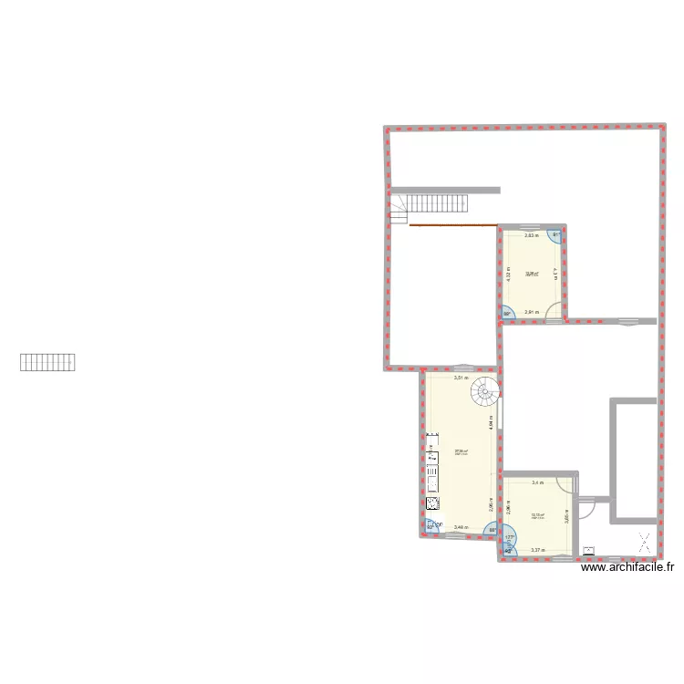 1er paulette. Plan de 3  et 53 m²