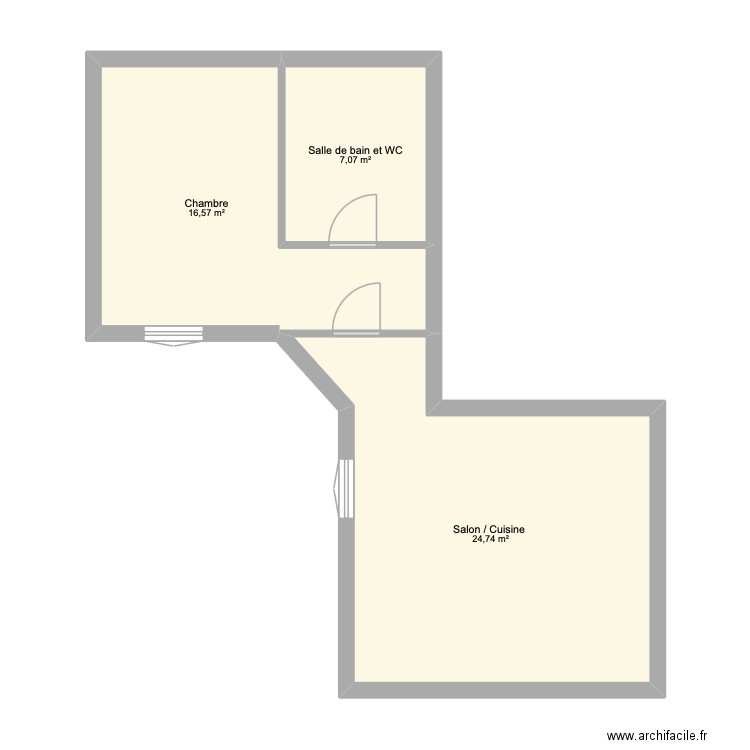 2eme étage. Plan de 3 pièces et 48 m2