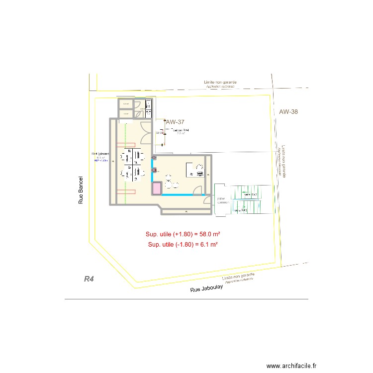Projet 4ème étage - Cloison. Plan de 9 pièces et 67 m2