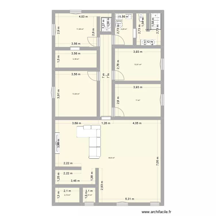 Mqaison 1. Plan de 11  et 131 m²