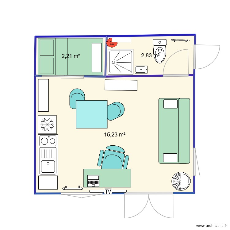 ext arrière 4 = 1.10. Plan de 3 pièces et 20 m2