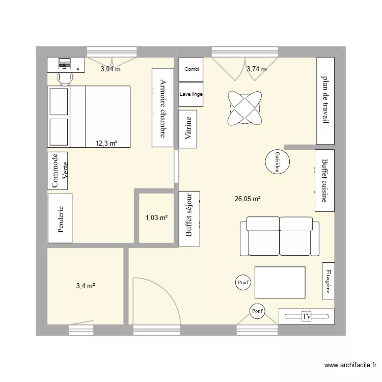 am&eacute;nagement Emeraude. Plan de 4  et 43 m²