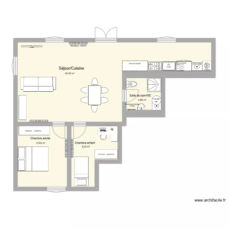 Arlequin. Plan de 4  et 72 m²