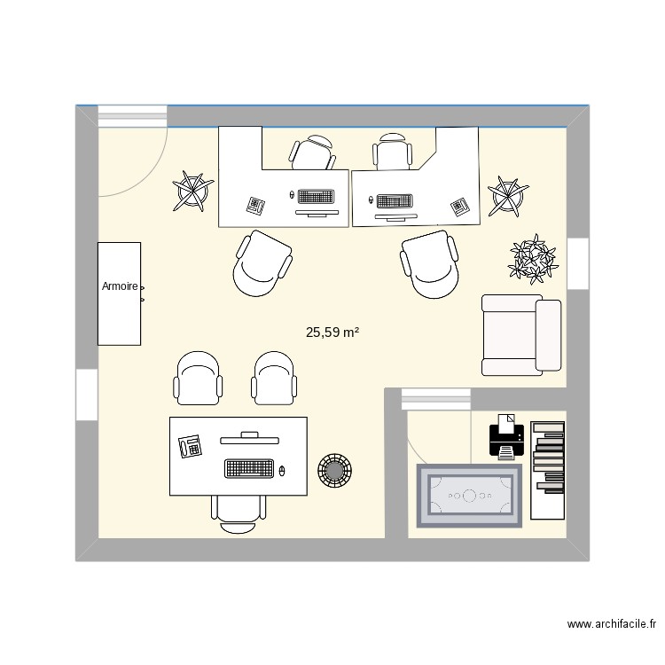 plan du bureau cours de TAOS. Plan de 1 pièce et 26 m2