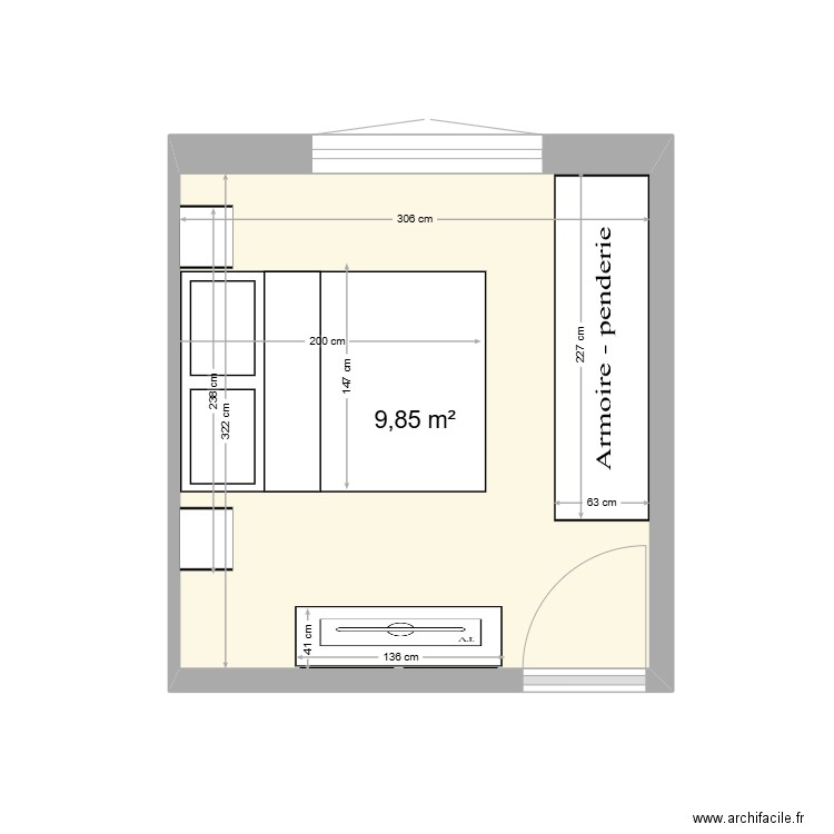 chambre minou. Plan de 1 pièce et 10 m2