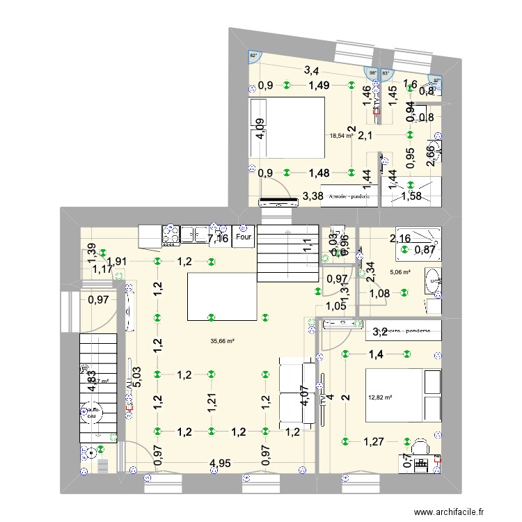 1er 2 eme Appartement. Plan de 4 pièces et 59 m2