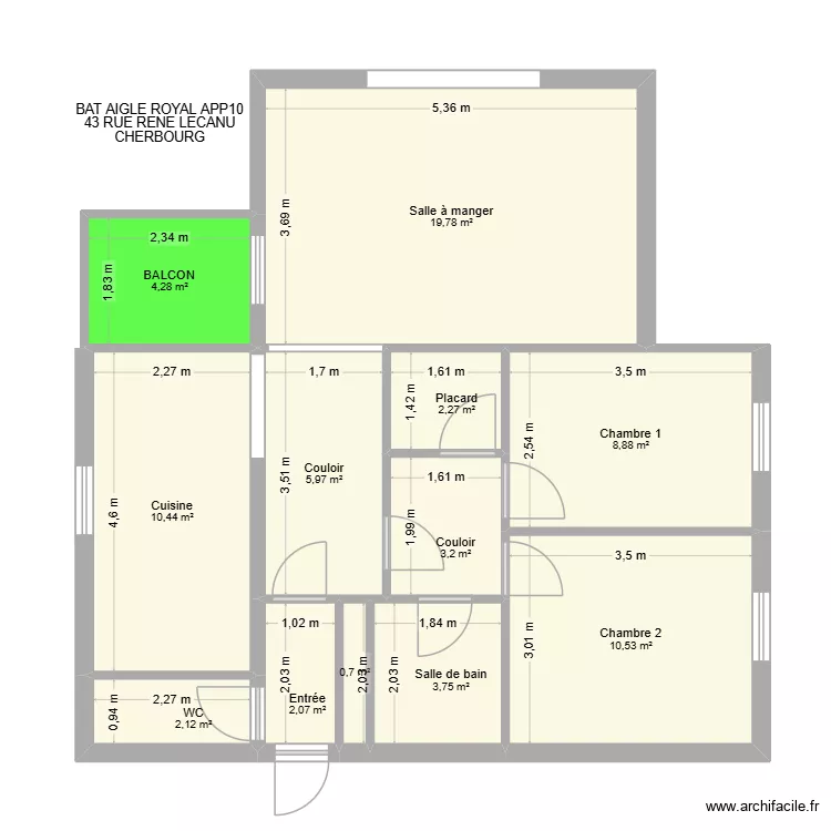 BAT AIGLE ROYAL APP10. Plan de 12  et 74 m²