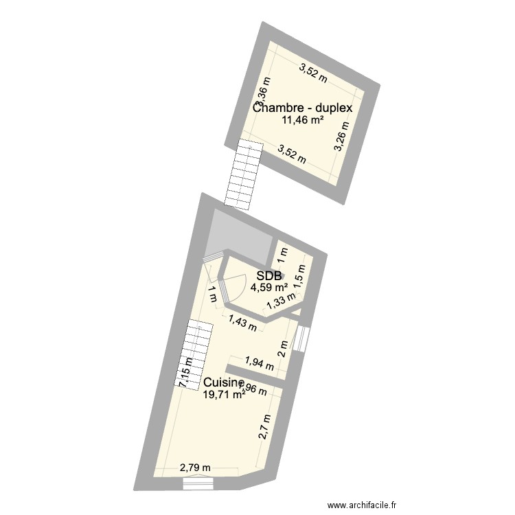 montel-3e-gauche. Plan de 4 pièces et 38 m2