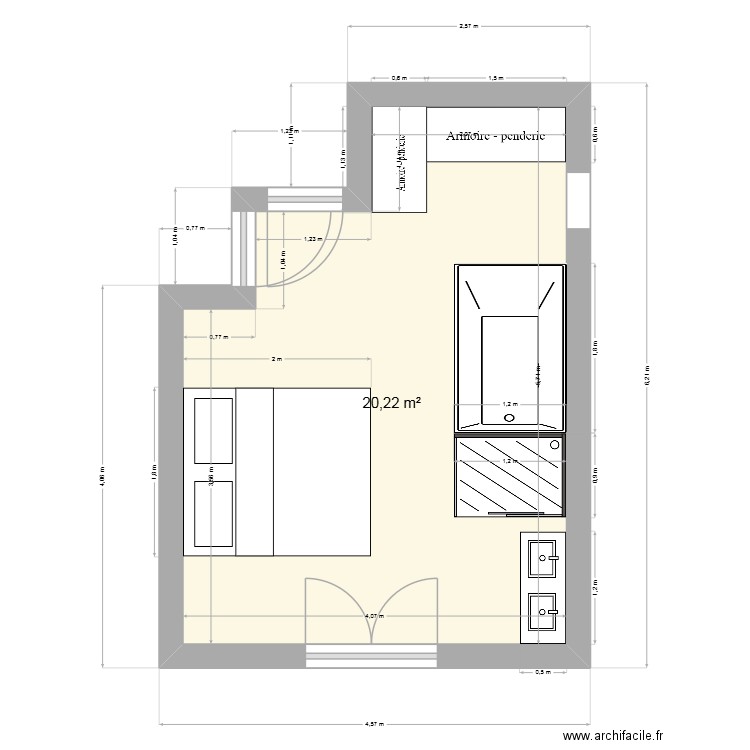 Chambre parentale V2. Plan de 1 pièce et 20 m2