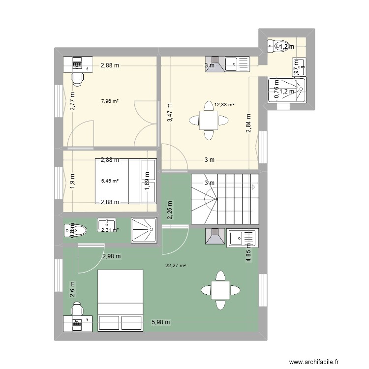 maison rdc. Plan de 5 pièces et 51 m2