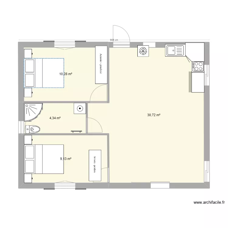  60m2. Plan de 