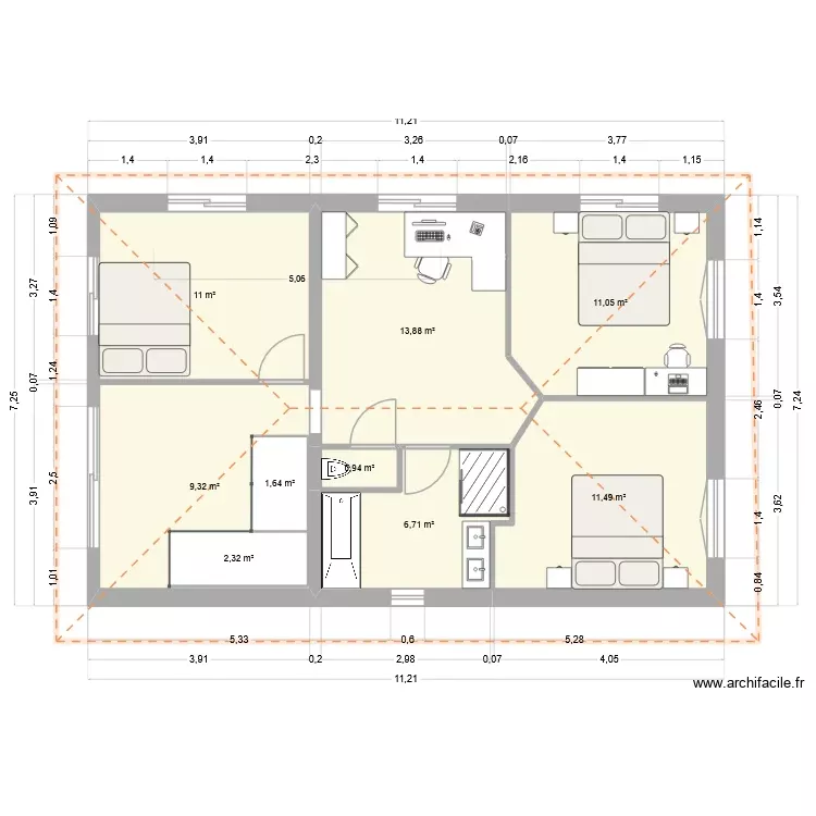 Maison étage. Plan de 9 Pièces et 72 m² Maison étage. Plan de 9 Pièces et 72 m²