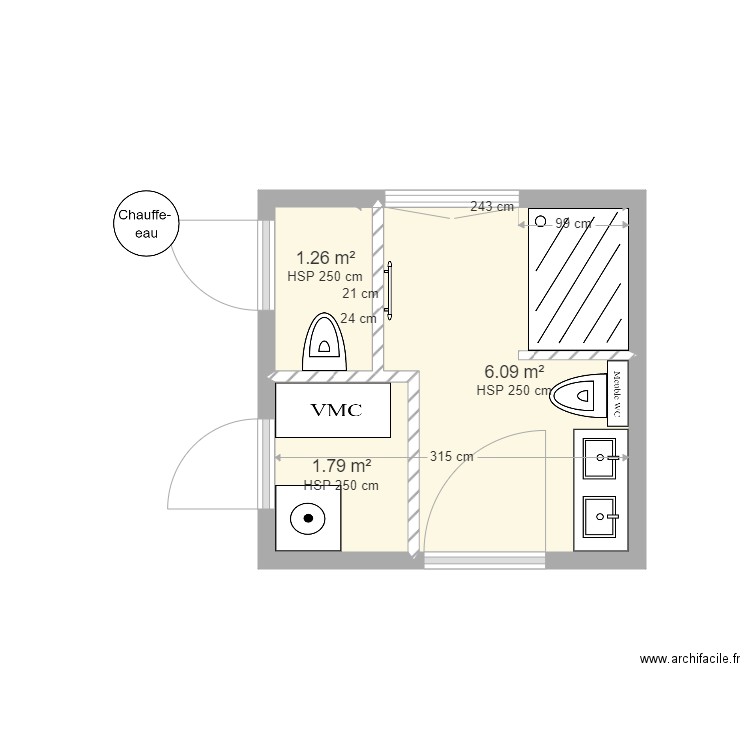 S.D.D. 1er_V2. Plan de 3 pièces et 9 m2