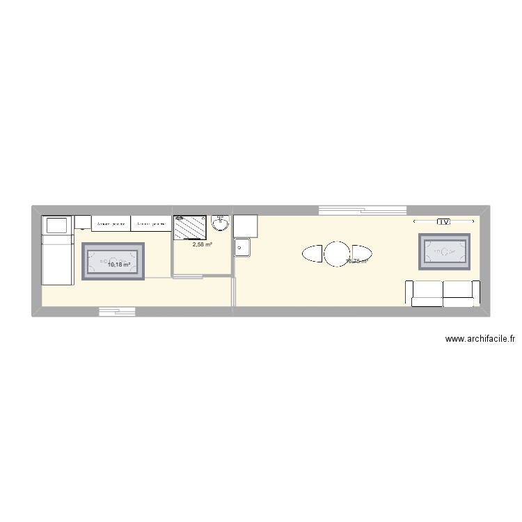 conteneur. Plan de 3 pièces et 30 m2