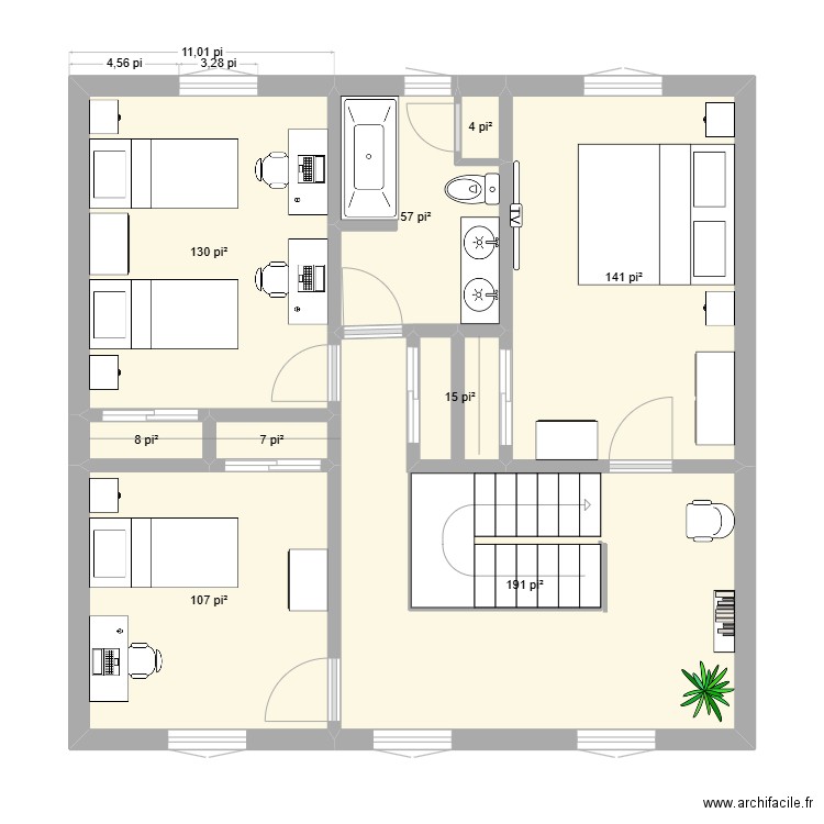 FG-20B. Plan de 9 pièces et 61 m2