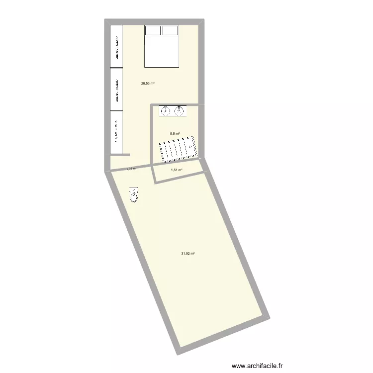 1ier &eacute;tage 1&egrave;re option. Plan de 4  et 59 m²
