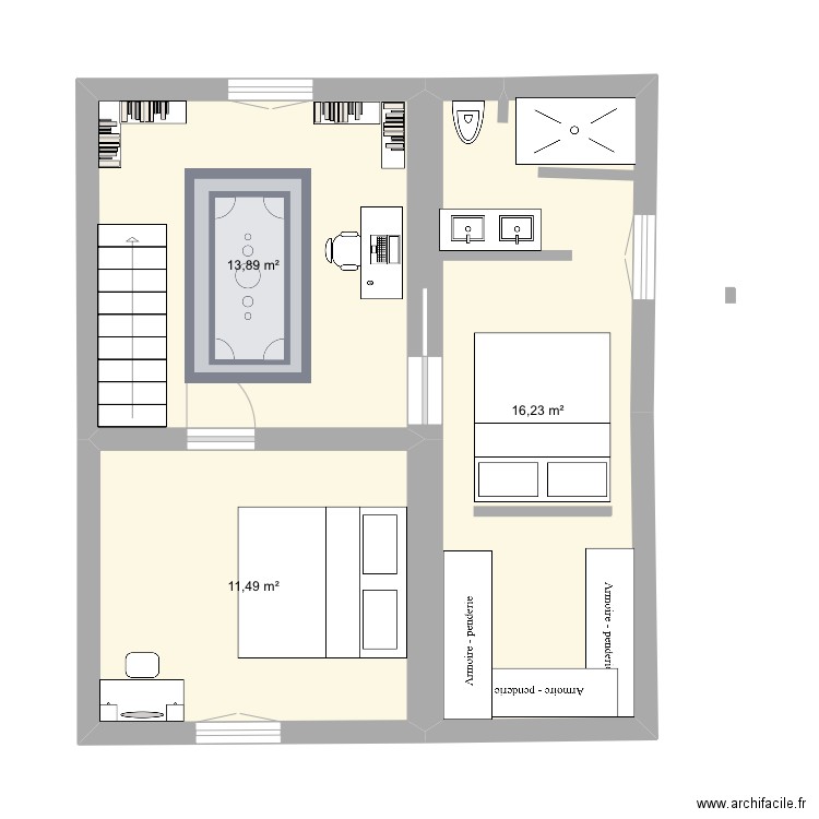 Charnecles 3. Plan de 3 pièces et 42 m2