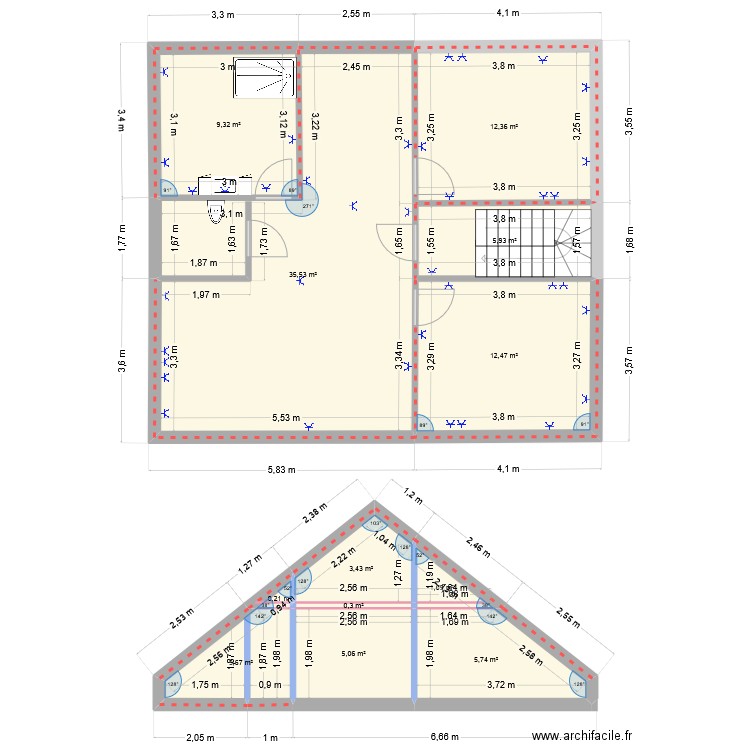 combles_sans ame. Plan de 12 pièces et 95 m2