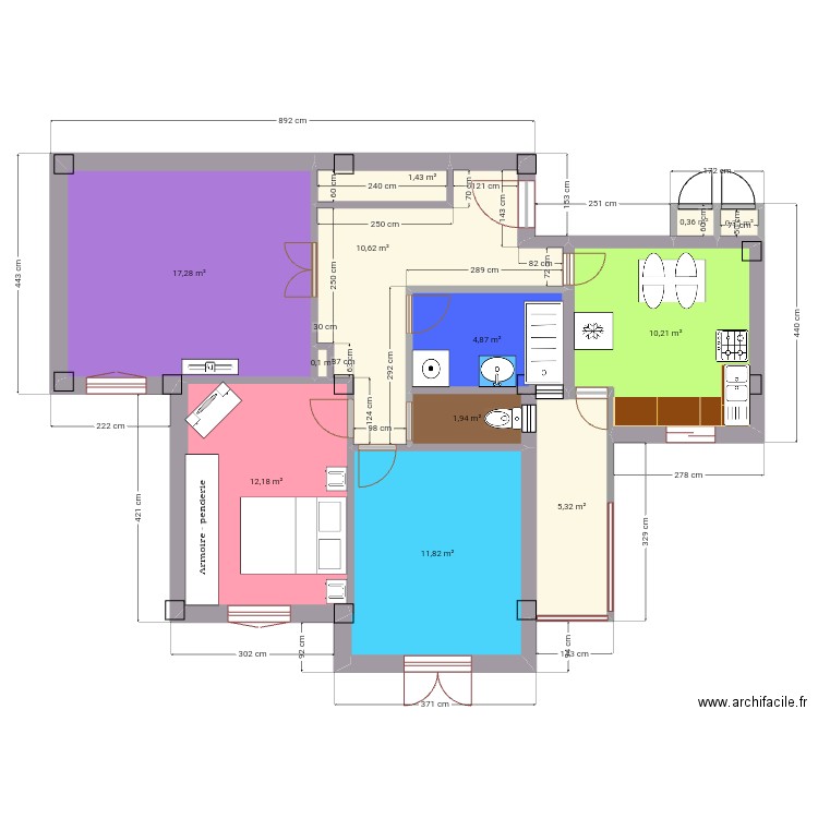 Plan LPA avec aménagement. Plan de 12 pièces et 76 m2