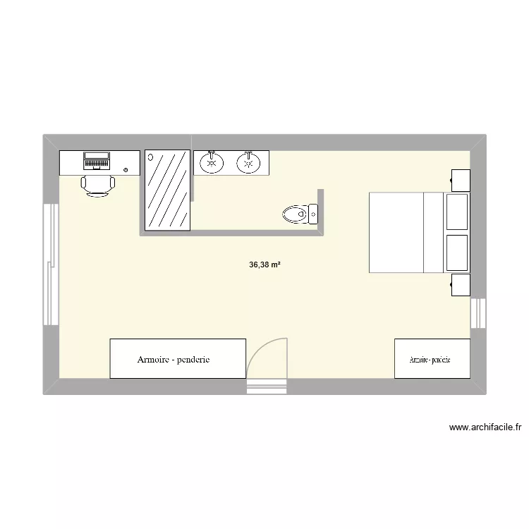 Suite parentale. Plan de 1 et 36 m² Suite parentale. Plan de 1 et 36 m²