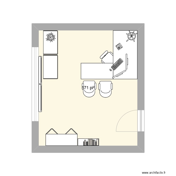 Aménagement bureau. Plan de 1 pièce et 16 m2