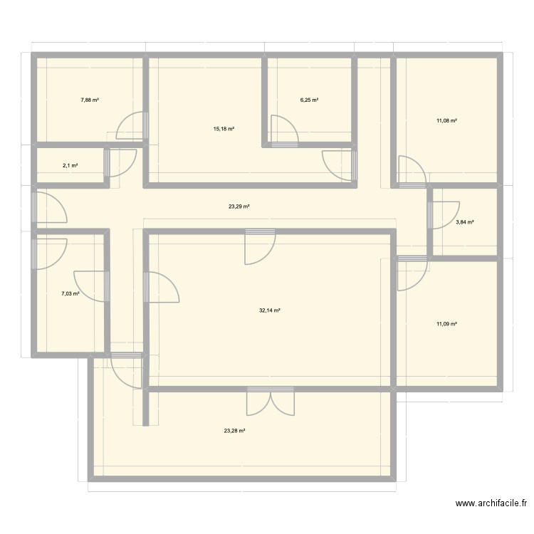 Projet DAMALA_Murs. Plan de 11 pièces et 143 m2