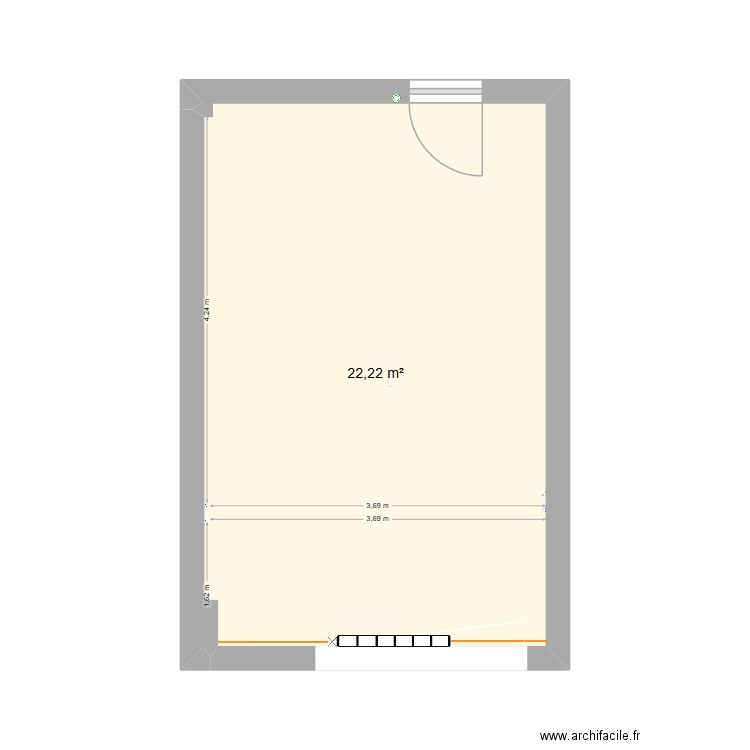 bureau. Plan de 1 pièce et 22 m2