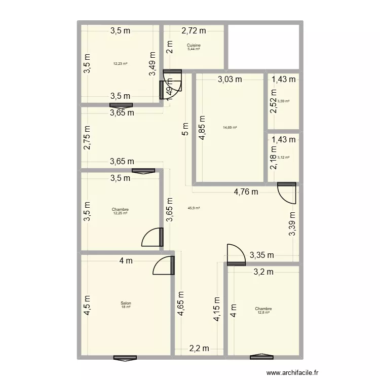 adan1. Plan de 9  et 128 m²