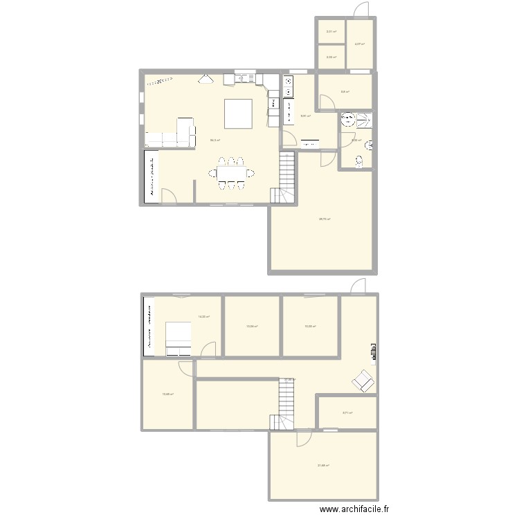 pièce arrière. Plan de 15 pièces et 223 m2