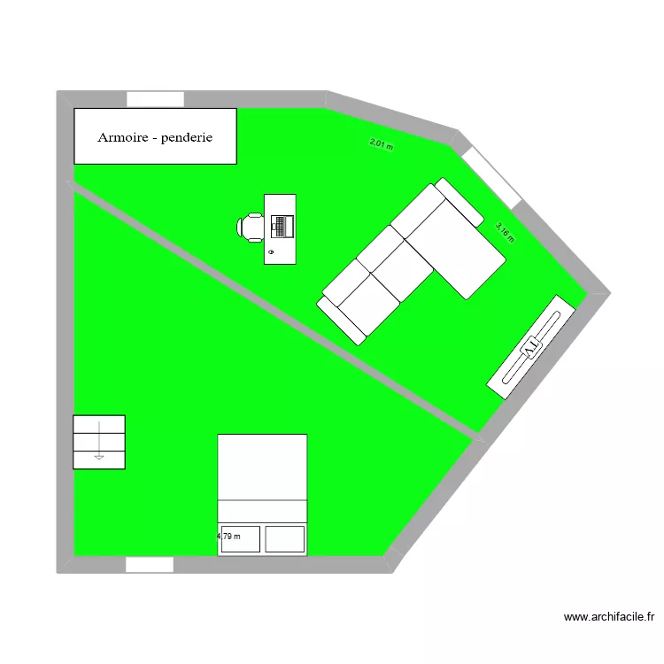 2e Maison Roubaix am&eacute;nag&eacute; couche 2 couleur FIN. Plan de 2 pièces et 44 m²