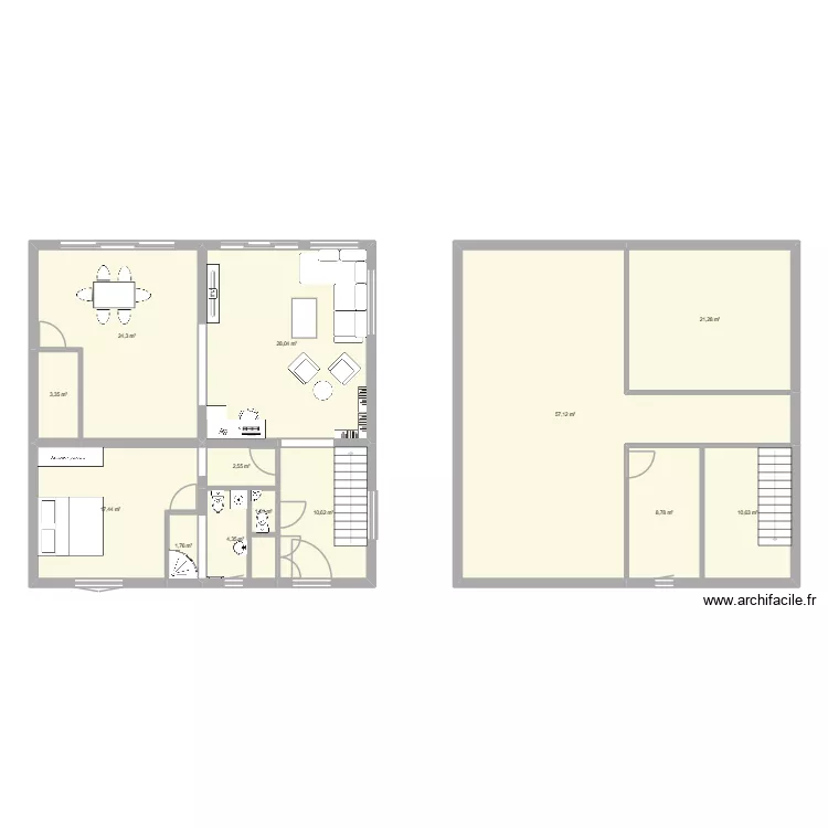 Maison bleu. Plan de 13  et 191 m²