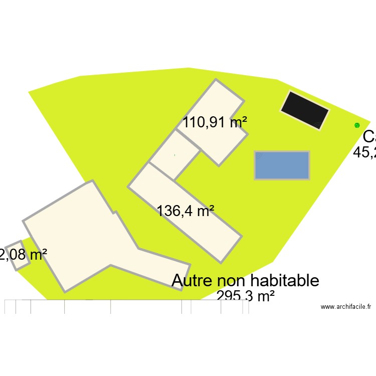 cadastre rémouleur avec piscine. Plan de 5 pièces et 600 m2