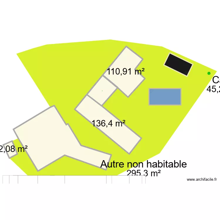 cadastre r&eacute;mouleur avec piscine. Plan de 
