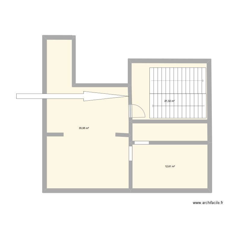 etage 1. Plan de 3 pièces et 70 m2