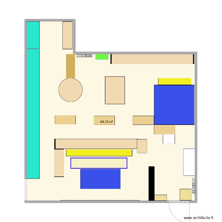 classe. Plan de 1 pièce et 64 m2