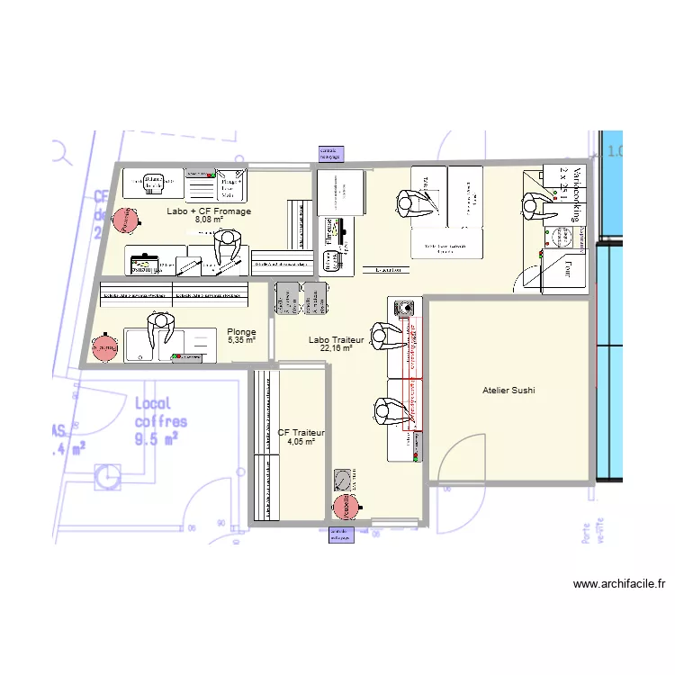 Labo Lyon F&eacute;lix V2. Plan de 5  et 50 m²