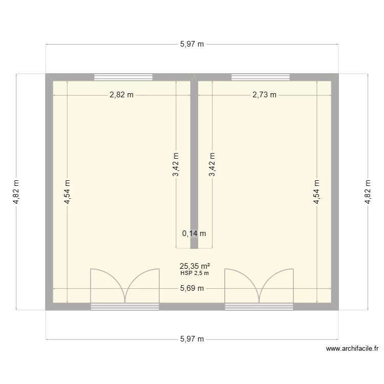 Plan abri de jardin. Plan de 1  et 25 m²