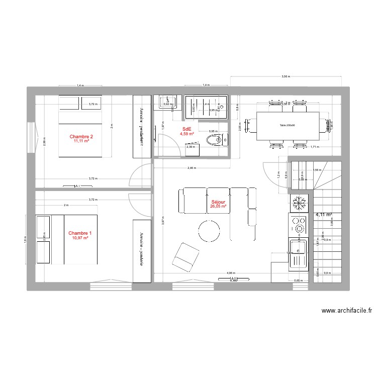 GRAVESON APPART 4 - V2. Plan de 5 pièces et 57 m2
