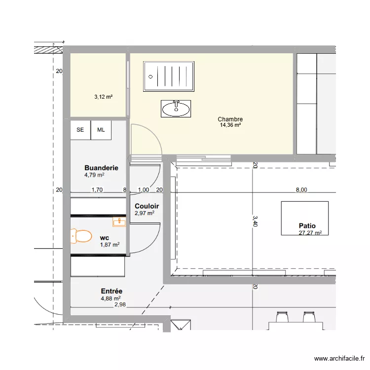 chambre clement. Plan de 2 et 17 m² chambre clement. Plan de 2 et 17 m²