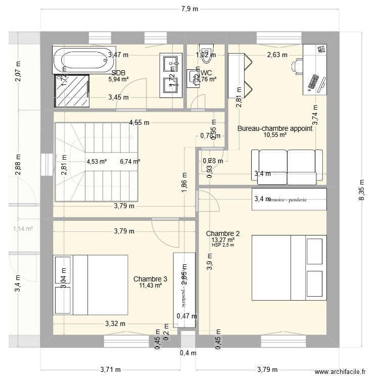 Plan maison avec modification (proposition Colette). Plan de 16 pièces et 145 m2