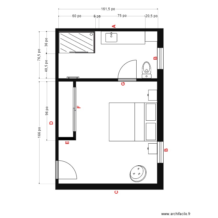brenda Armoires. Plan de 2 pièces et 25 m2